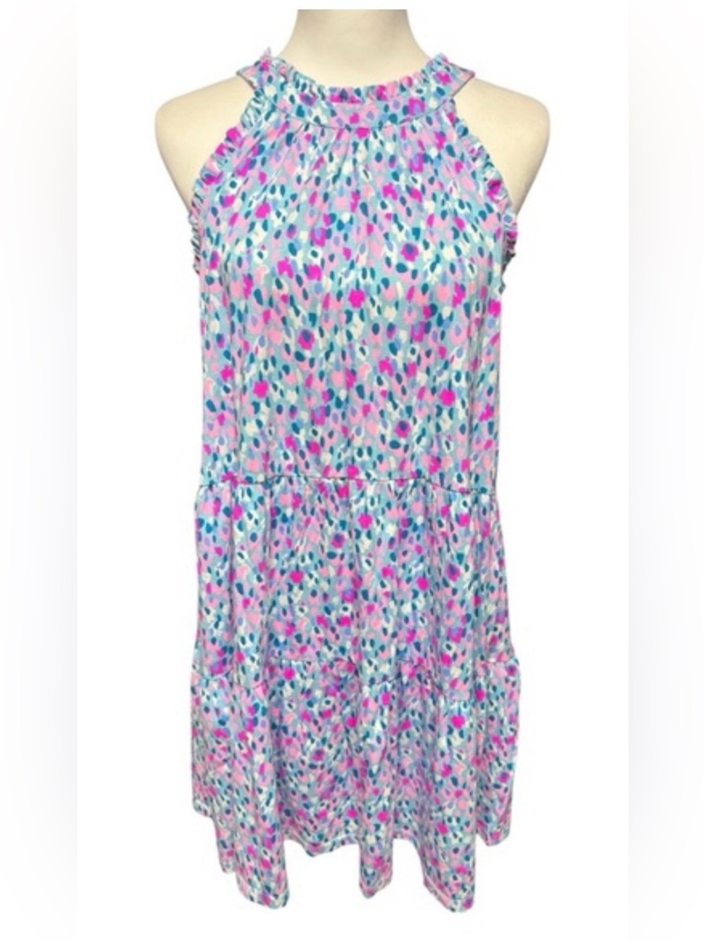 Lilly Pulitzer Pink Teal Floral Halter Midi Dress Size XL